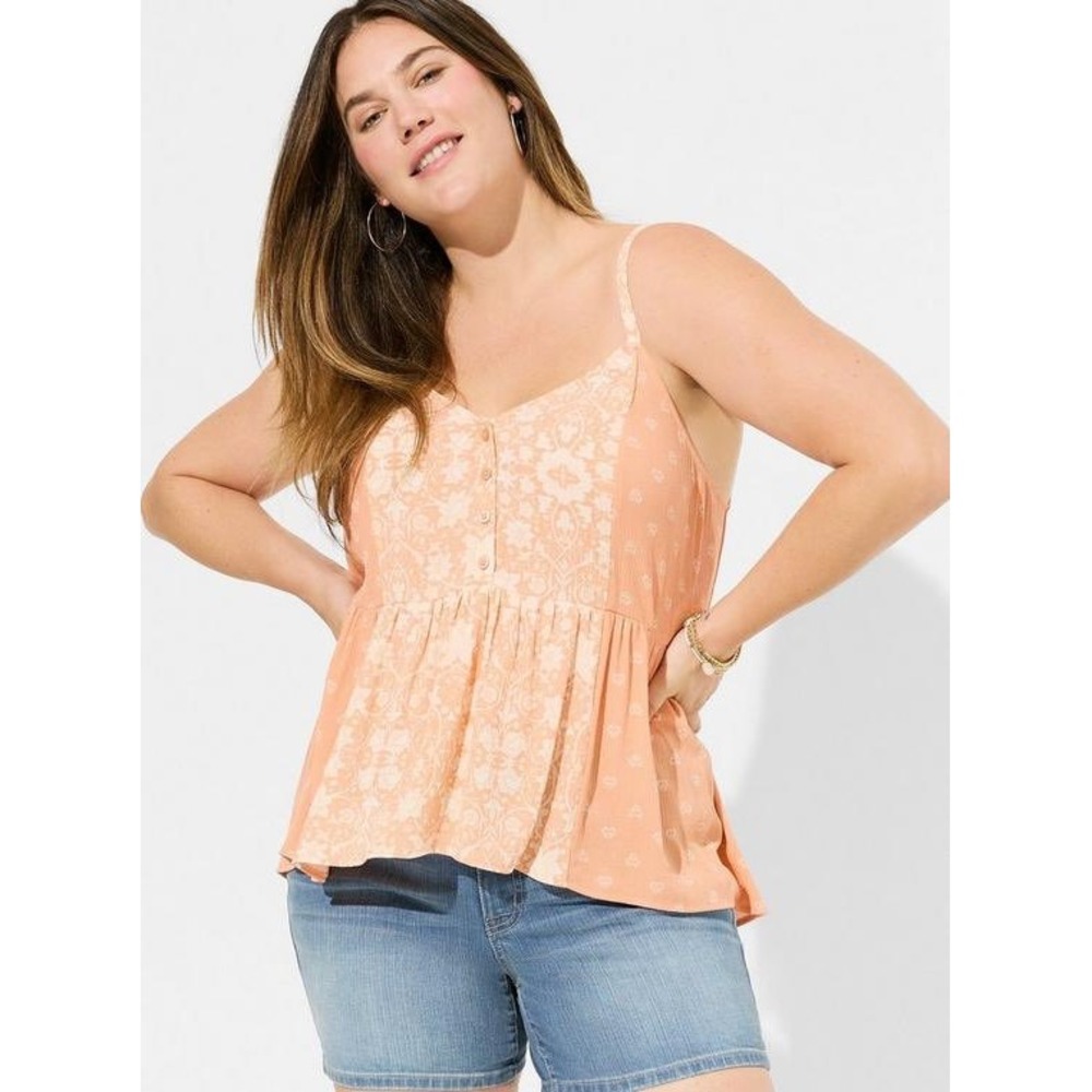 Torrid Orange Medallion Print Babydoll‎ Cami Tank Top Plus Size 3 High Low Hem